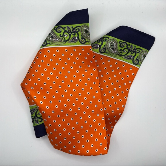 100% NWT KITON Silk Pocket Square Orange - Green - Blue. (15 X 15) - Picture 5 of 5